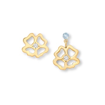 Clover  Stud and Short Drop asymmetrical Earrings 9ct gold plate