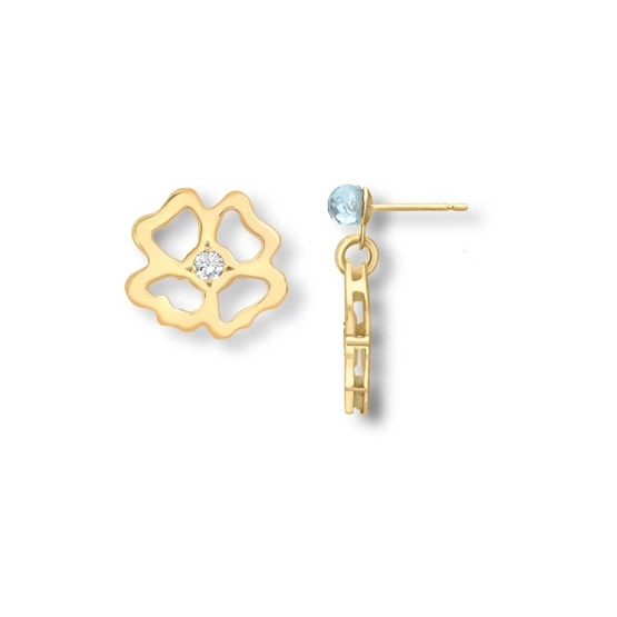 Clover  Stud and Short Drop asymmetrical Earrings 9ct gold plate
