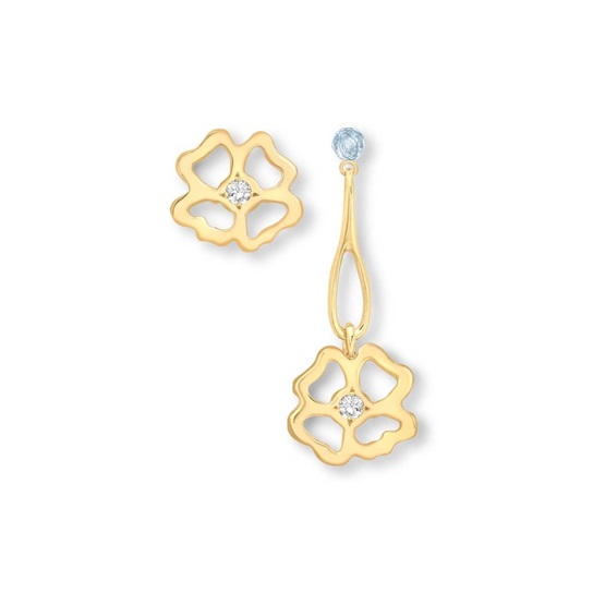 Clover  Stud and Long Drop asymmetrical Earrings 9ct gold plate