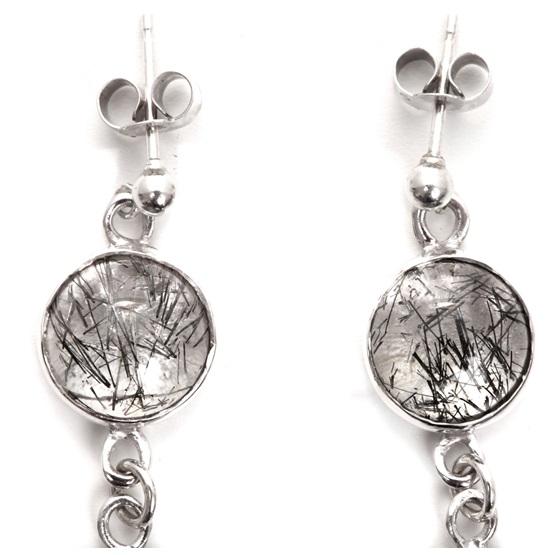 Asymmetric Tourmalinated Quartz Silver Earrings